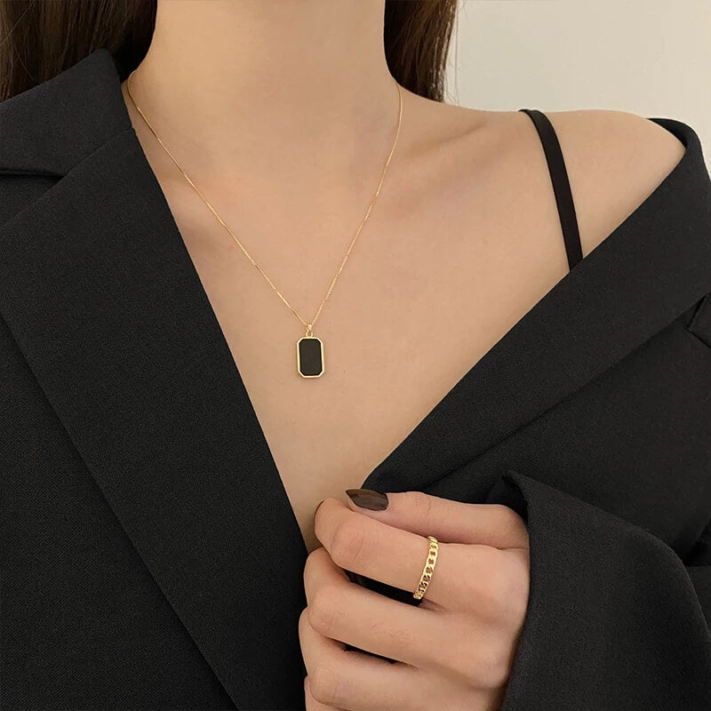 Black Onyx Rectangle Pendant Nacklace Girls & Women