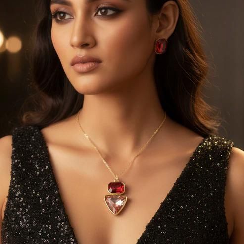 Premium Curated Blood Red Necklace and Earring Set