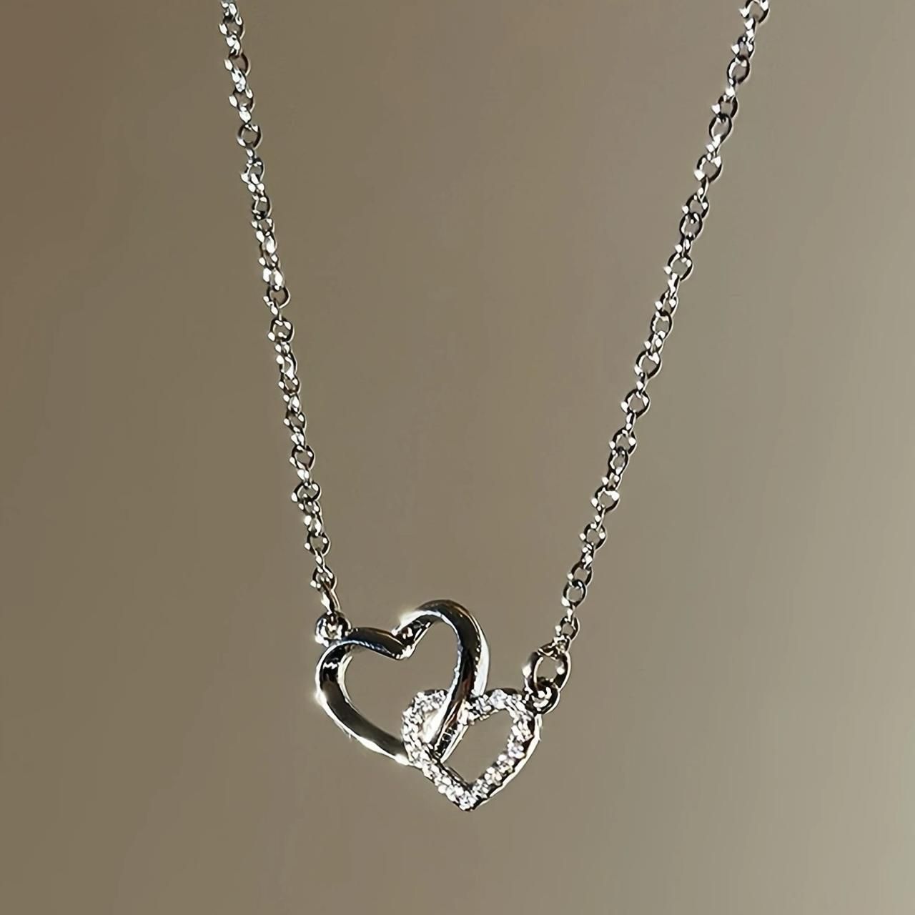 Women's Dual Heart Pendant with Chain Micro Plating