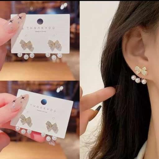 AVR JEWELS Korean Amazing Gold Plated Luxury Bow Diamon Earrings For Women and Girls