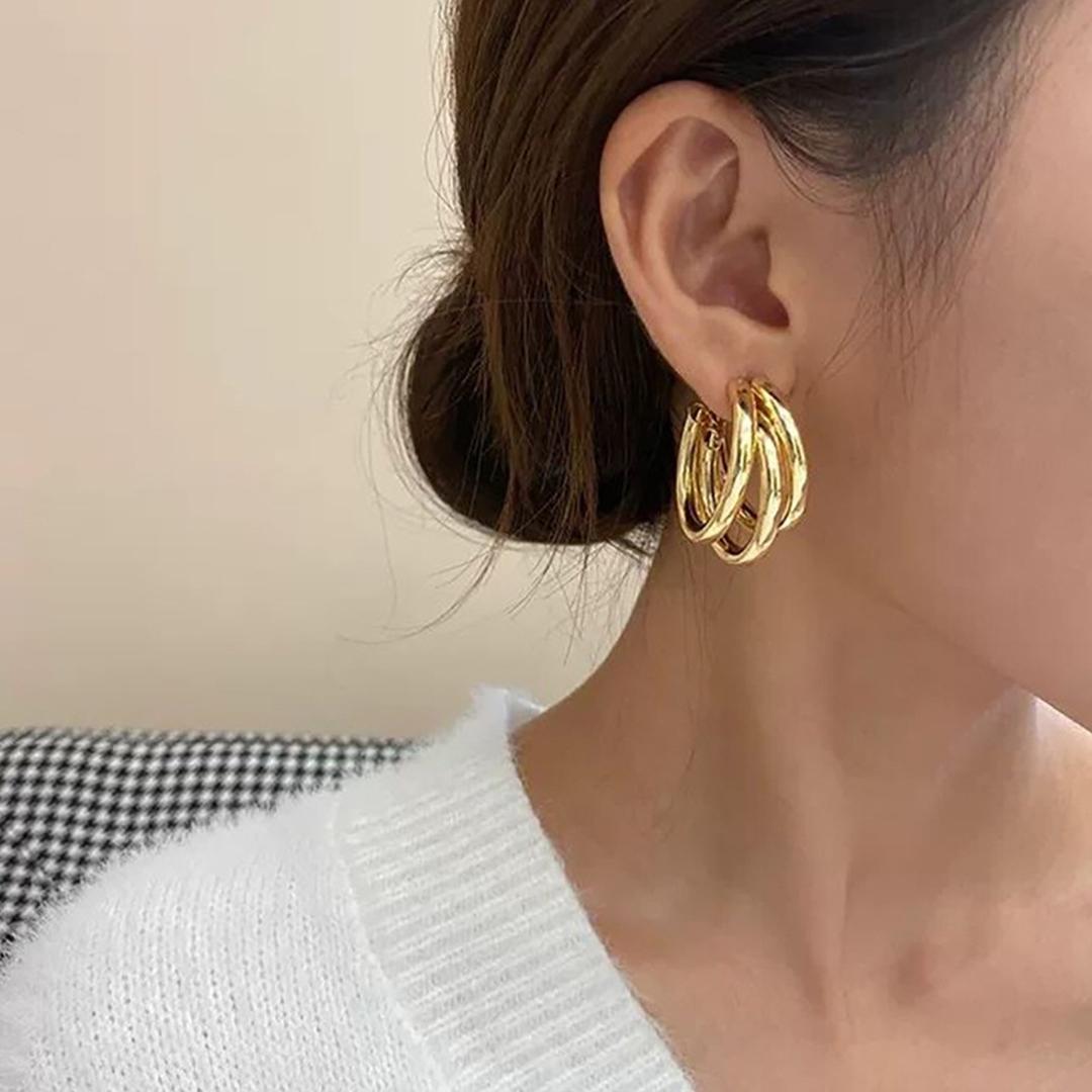 AVR JEWELS Gorgeous Silver plated korean Trihoop Earrings For Women and Girls