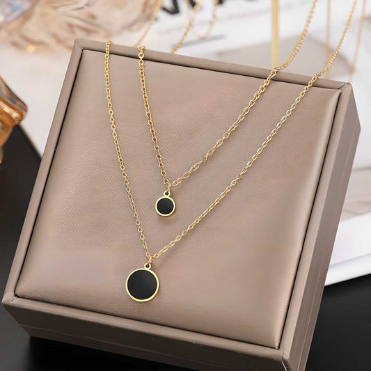 Gold Round Charm Necklace Double Layered Fashion Necklace Set For Girls & Women