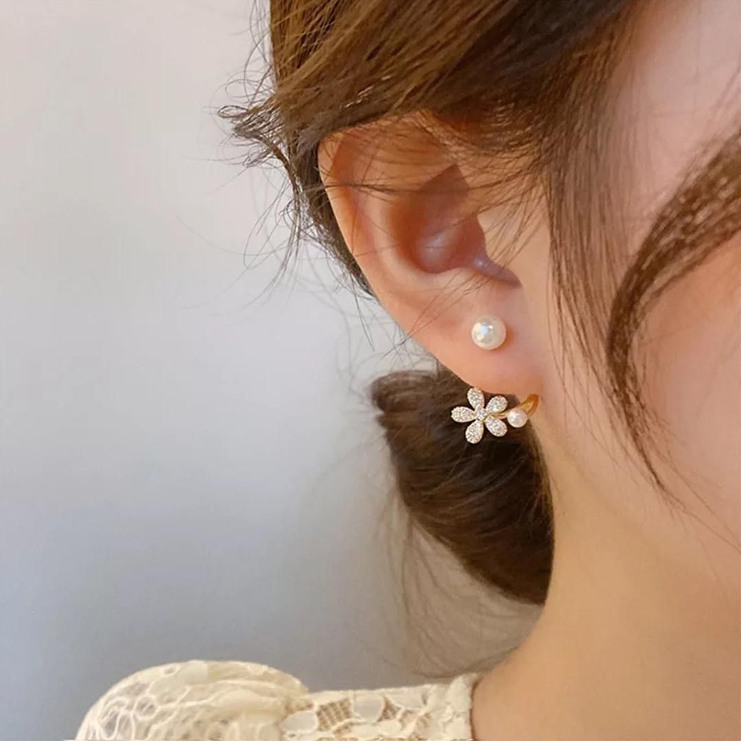 AVR Jewels Korean niche design pearl flower earrings 2024 new trendy light luxury two-wear small stud earrings for women