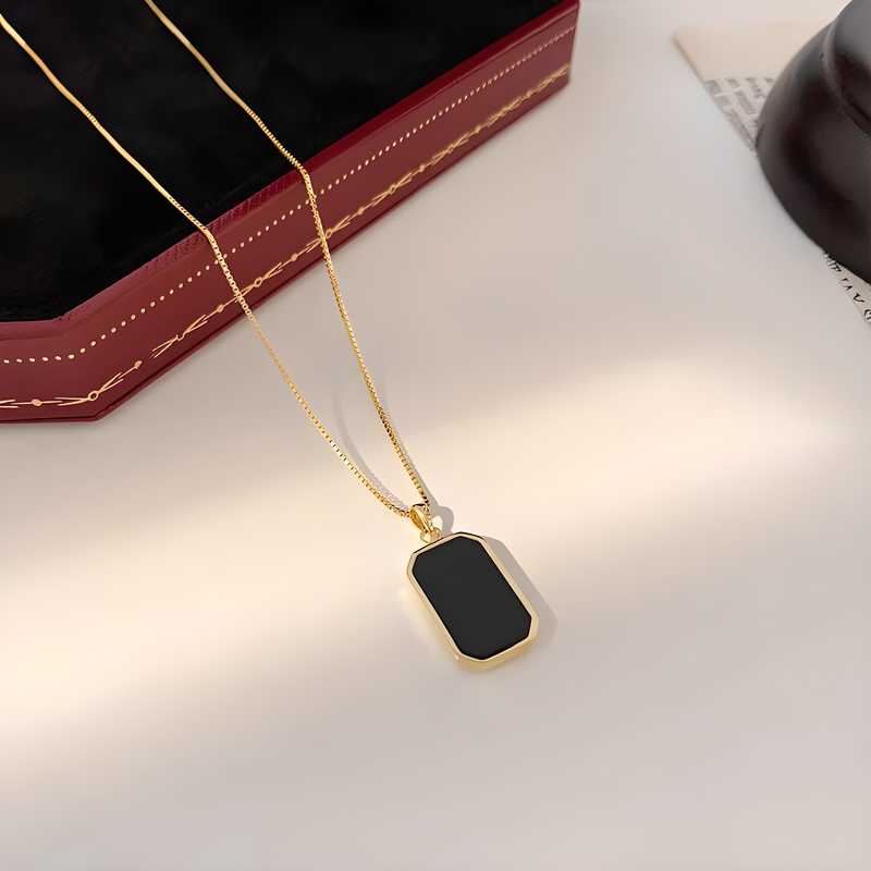 Black Onyx Rectangle Pendant Nacklace Girls & Women