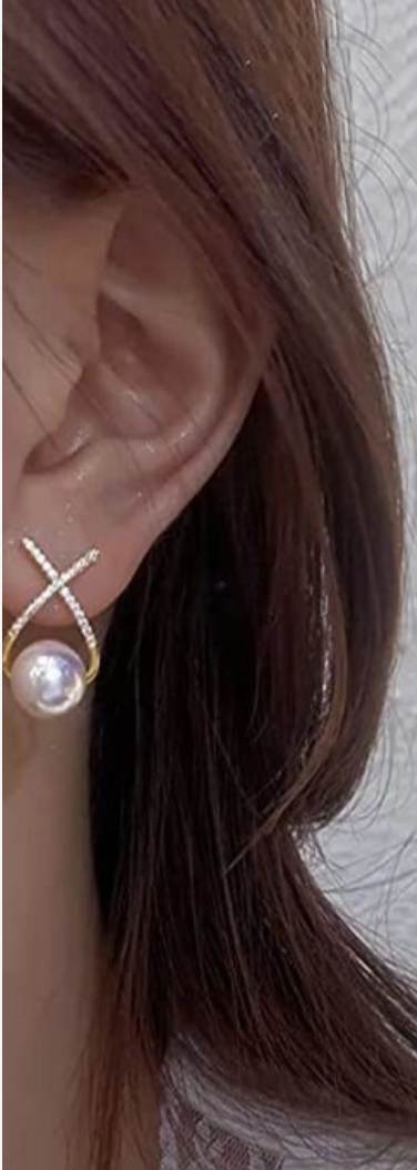 Korean Studded Cross Pearl Stud Earrings